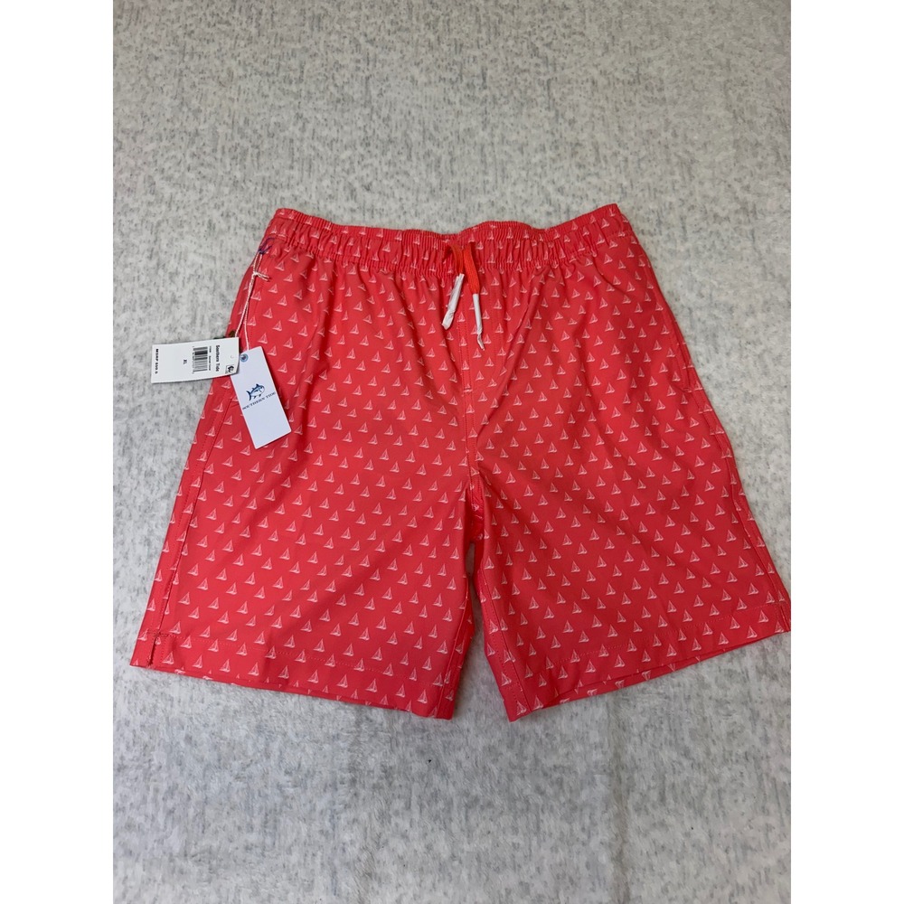 Southern Tide Boys XL 16 Sunset Coral Sailboat Print Swim Trunks NWT 11538